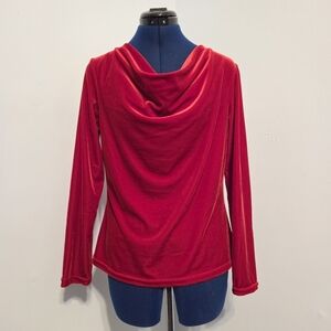 Vintage Bright Red Velvet Cowl Neck Shirt